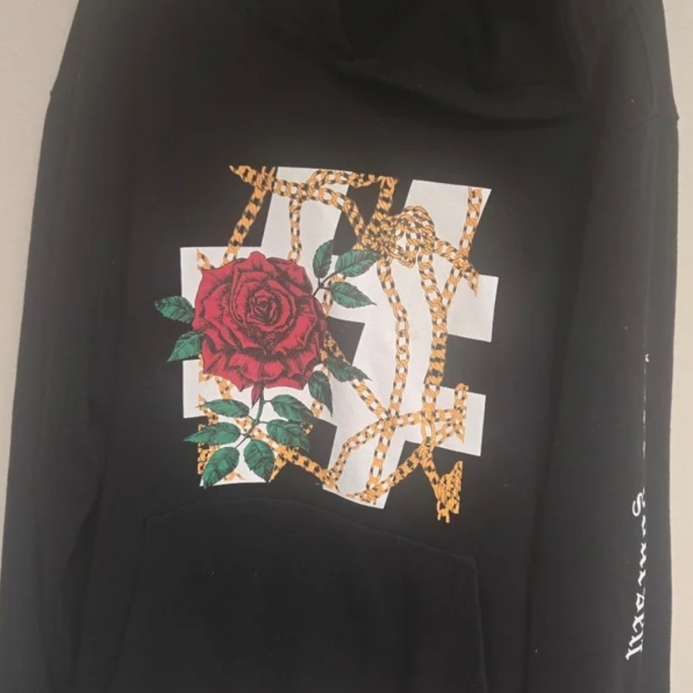 Forever 21 Black Hoodie with Rose Graphic